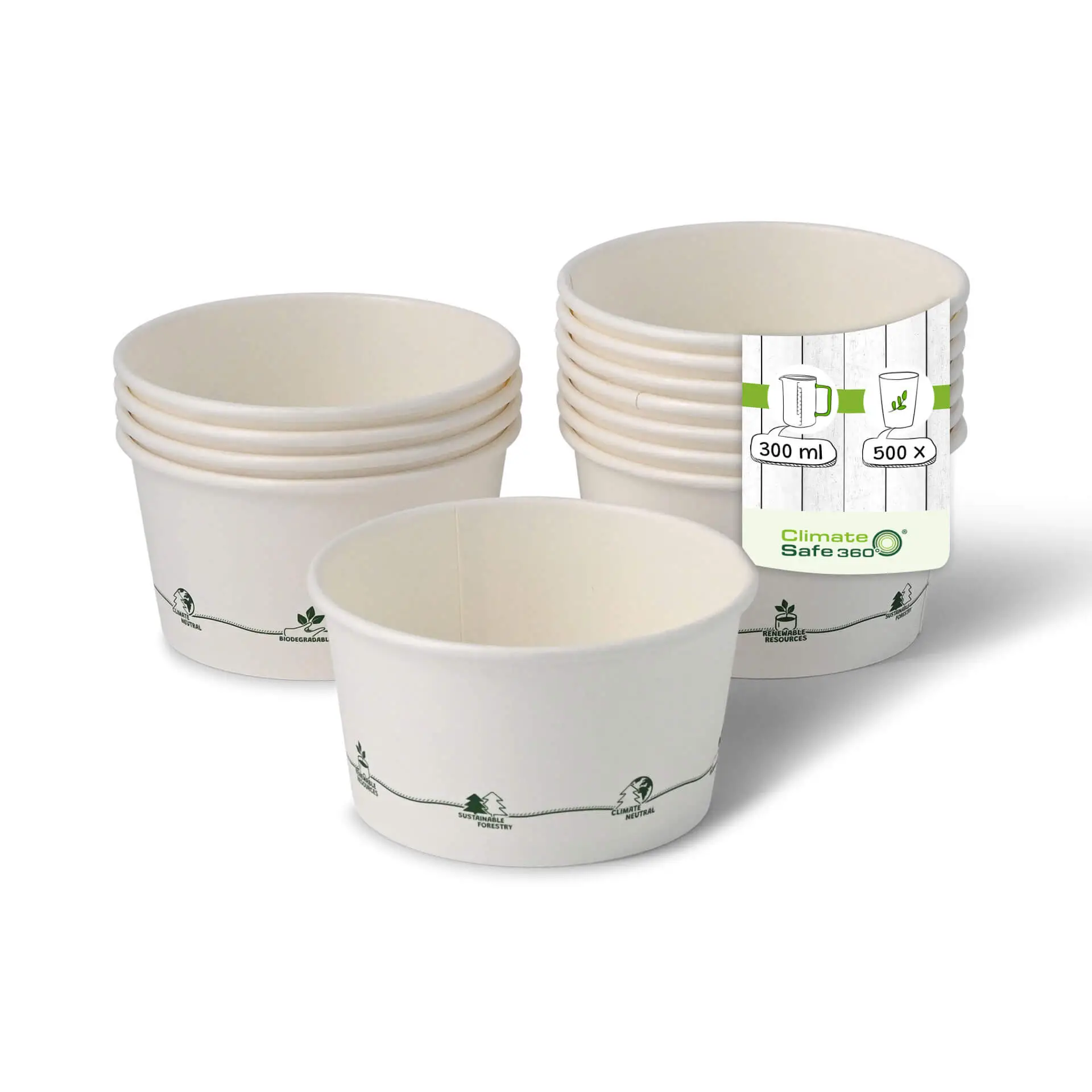 Karton-Universal-Becher (bio-beschichtet) 300 ml / 12 oz, Ø 115 mm, "EcoUp©"-Icons