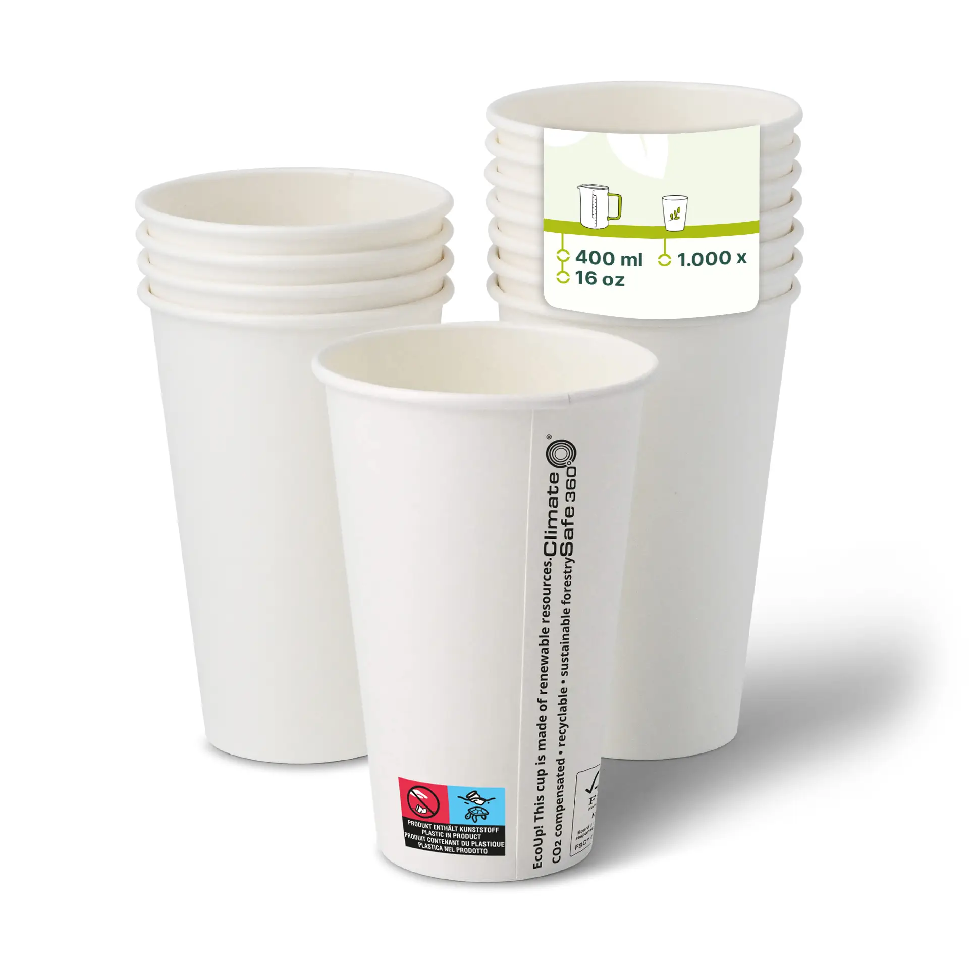 Gobelet en carton (revêtu de PE) 40 cl / 16 oz, Ø 90 mm, blanc con10018-01-0-pappbecher-beschichtet-400-ml-16-oz-90-mm-weiss