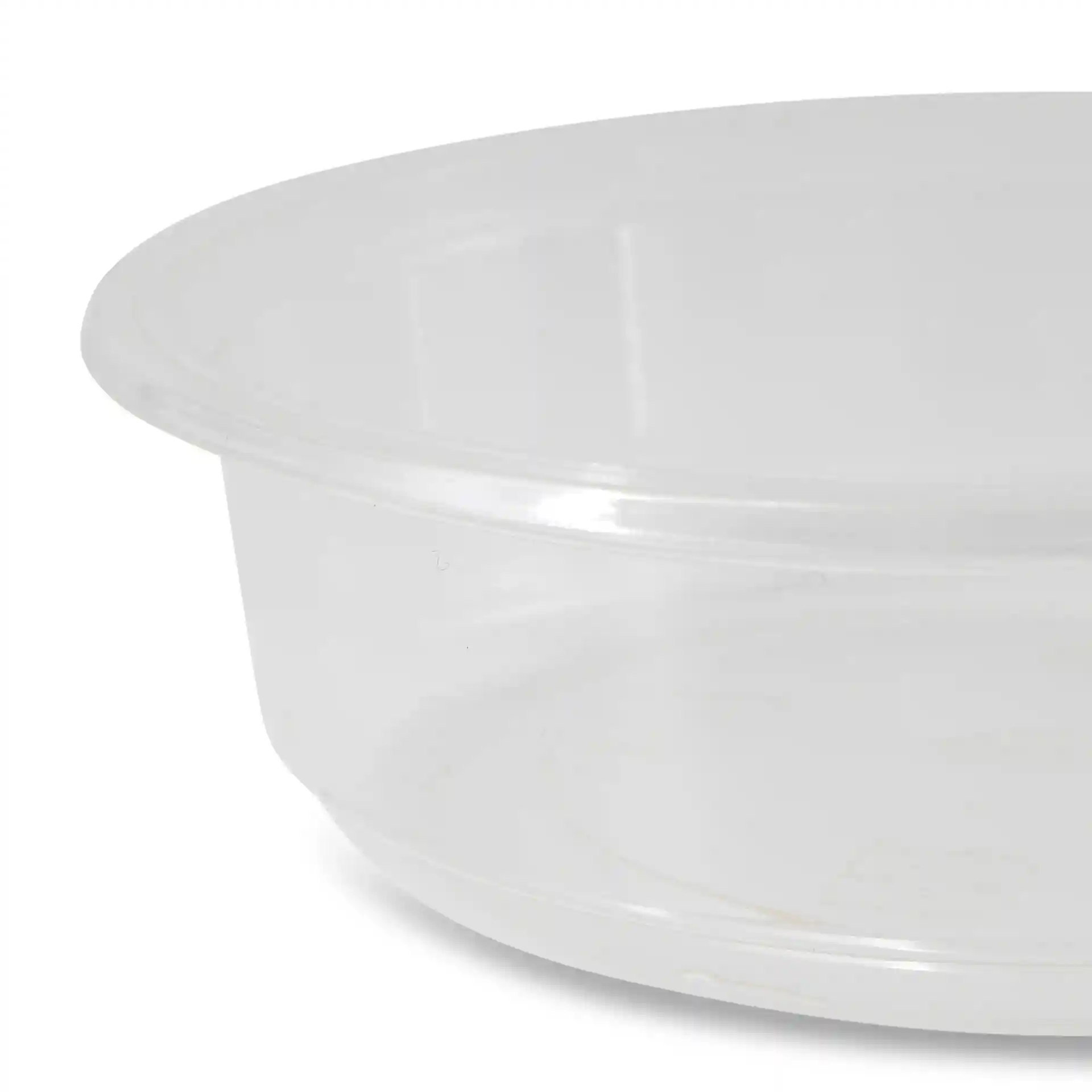 Contenitore rotondo trasparente con un diametro di 120 mm e un'altezza di 34 mm.