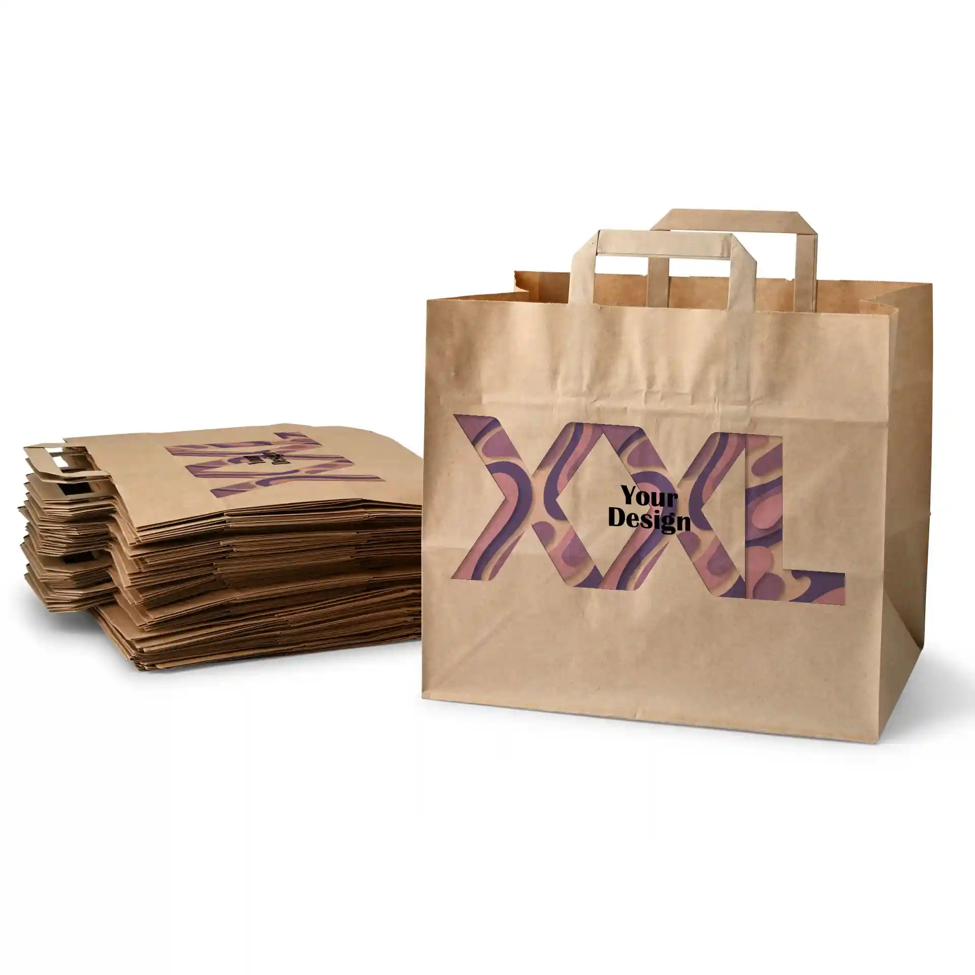 Sacs en papier personnalisés, marron, XXL - 32 x 22 x 27 cm