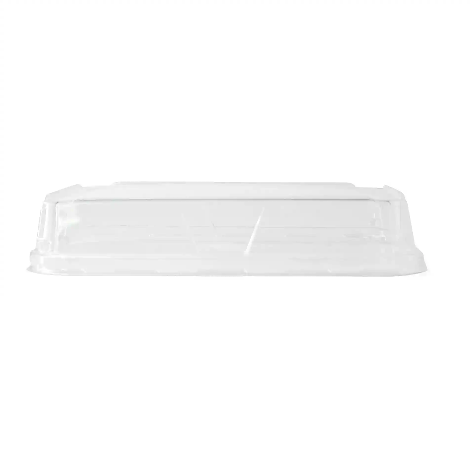 Coperchio in PET trasparente per scatole di sushi, misura 18,5 x 13 cm, altezza 3,5 cm.