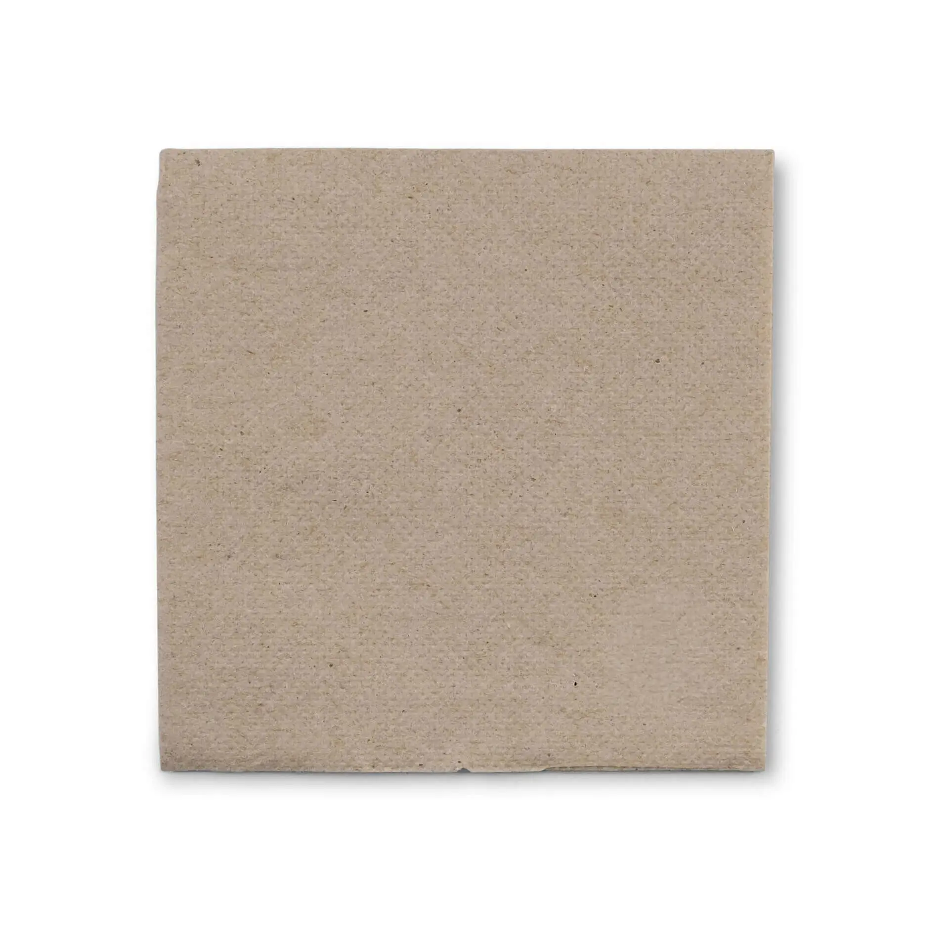 Serviette en papier carrée non blanchie, 20 x 20 cm, avec un symbole de recyclage circulaire noir et du texte indiquant le contenu recyclé.