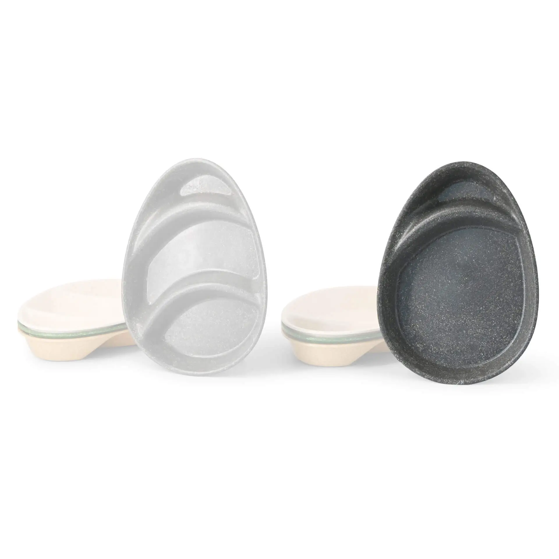 Assiette repas réutilisable « merways Plate » poivre / gris 27,5 x 20 x 3,5 cm, 2 compartiments, ovale dfc00858-mehrweg-menueteller-merways-plate-275-x-20-x-35-cm-2-kammern-tropfenfoermig-pfeffer-grau-9