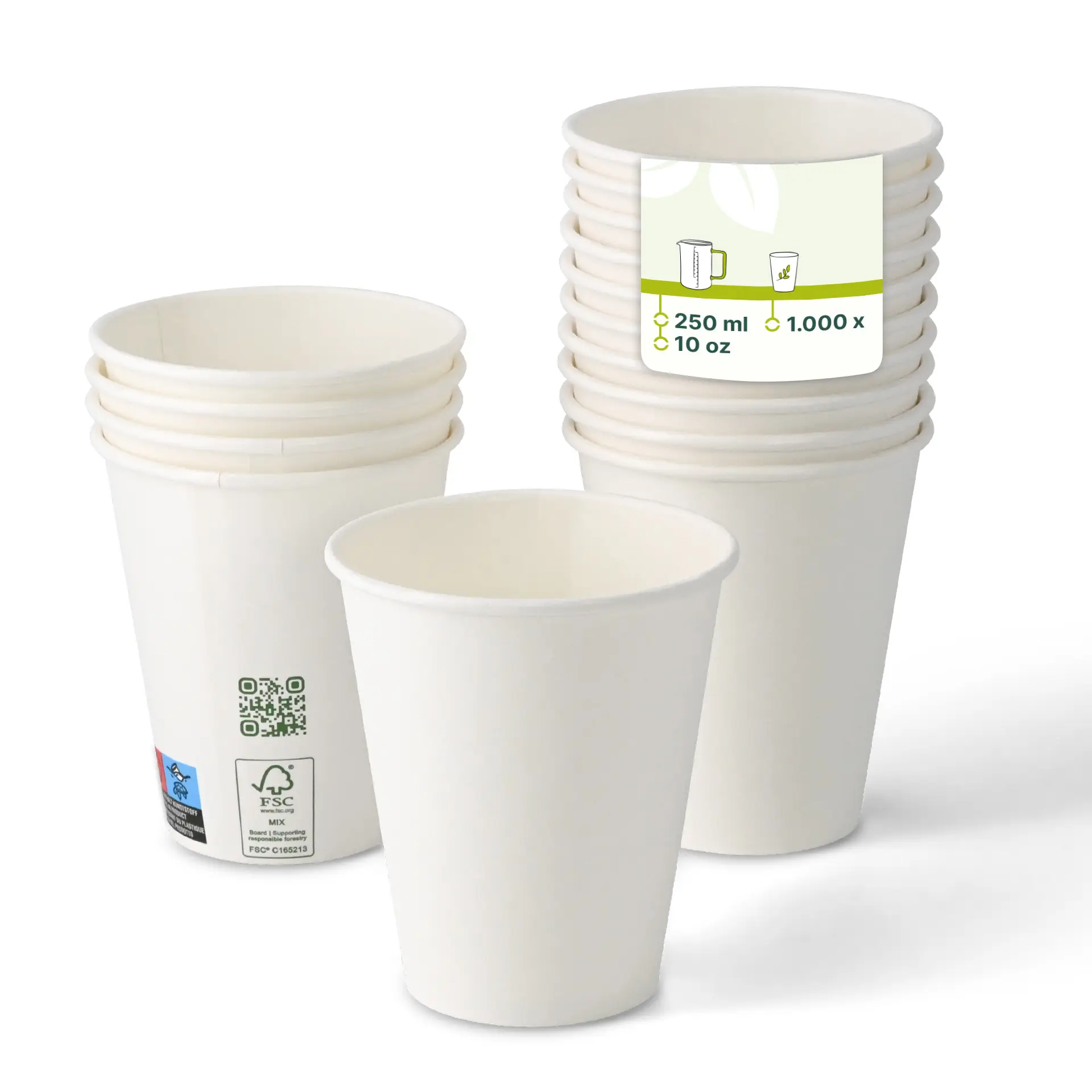 Pappbecher 250 ml / 10 oz, Ø 90 mm, einwandig, weiss, PLA-beschichtet