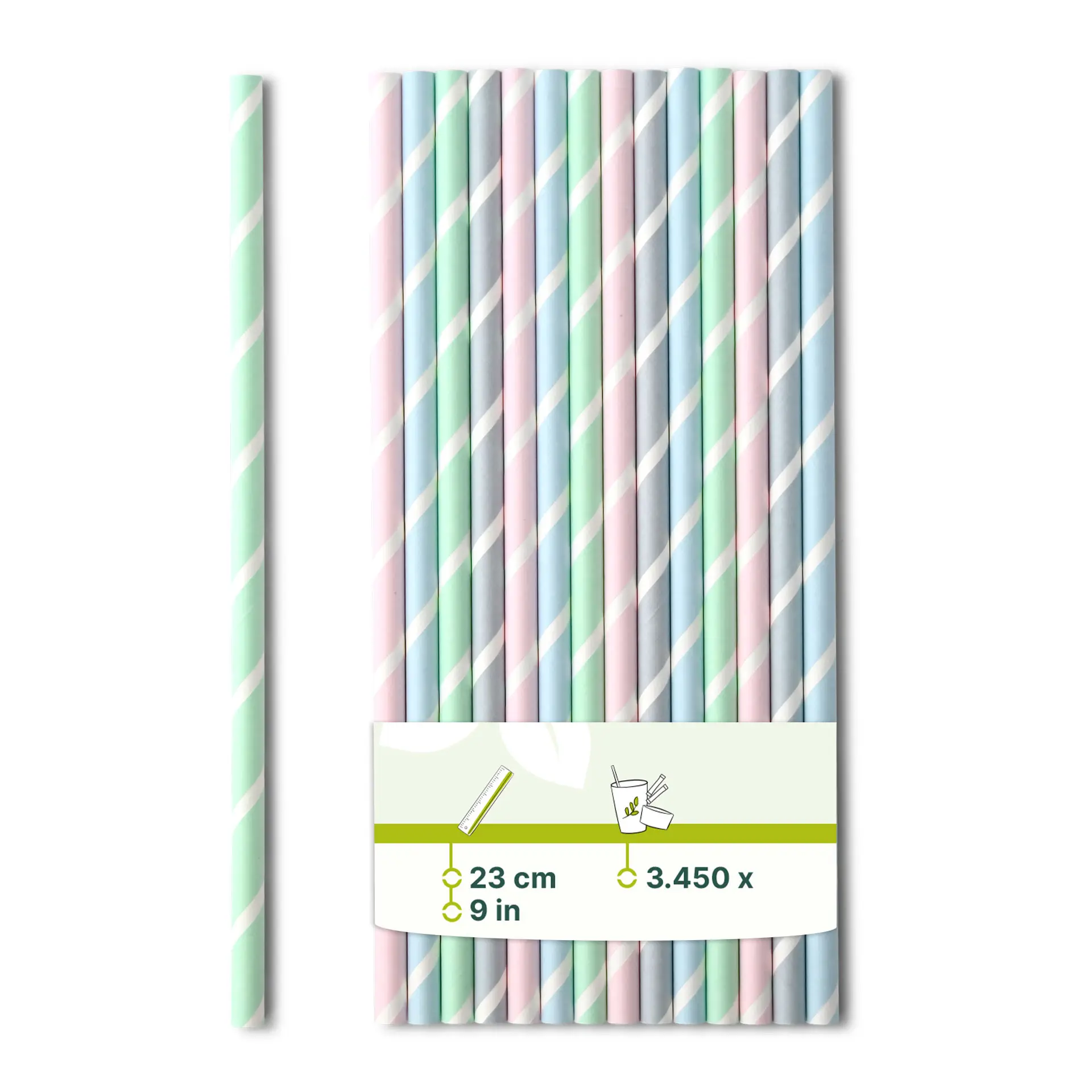 Papier-Jumbo-Trinkhalme 23 cm, Ø 0,8 cm, pastell gestreift Papier-Jumbo-Trinkhalme 23 cm, Ø 0,8 cm, pastell gestreift