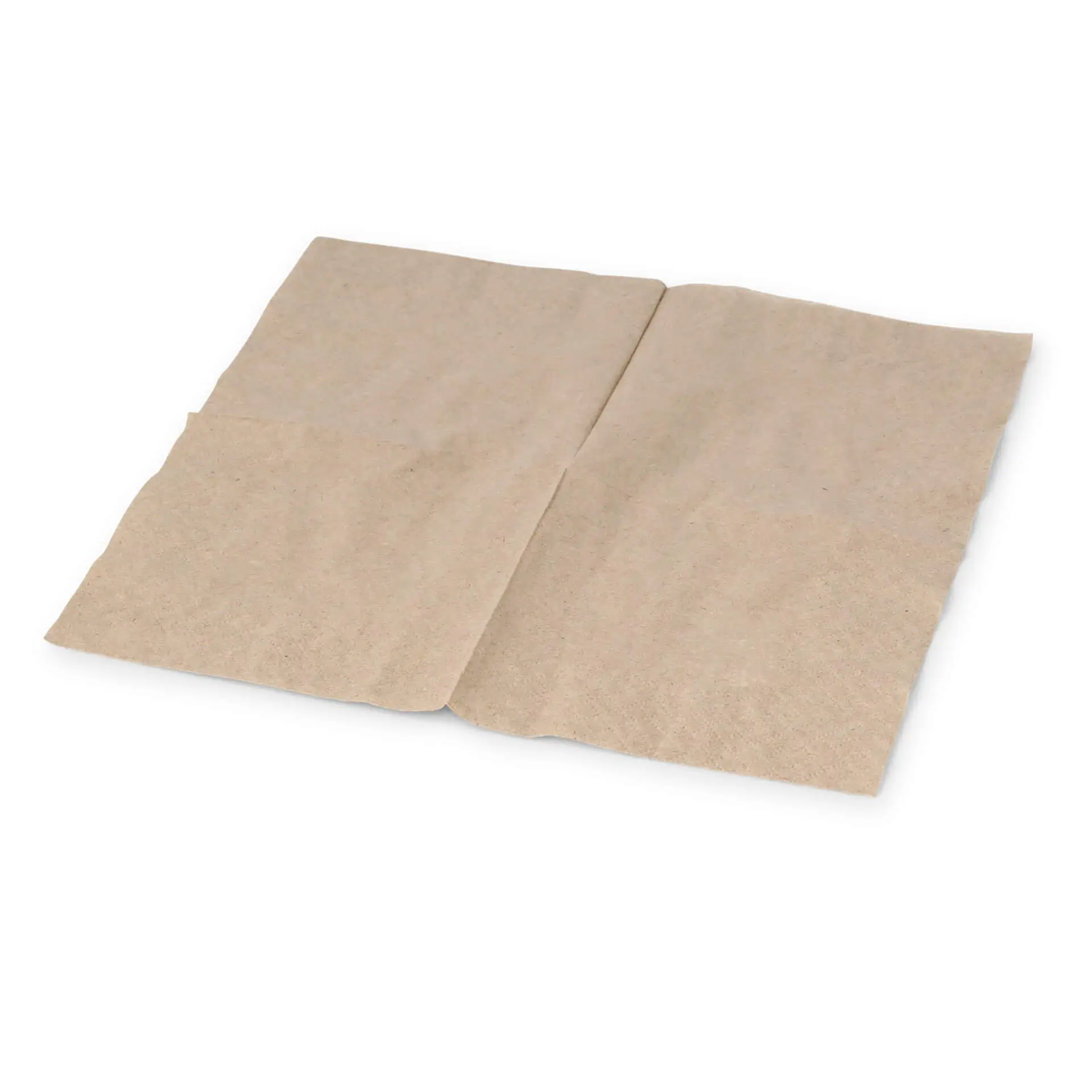 Tovagliolo da cocktail quadrato marrone in carta riciclata, 20 x 20 cm, 2 veli, con simbolo di riciclo stampato.
