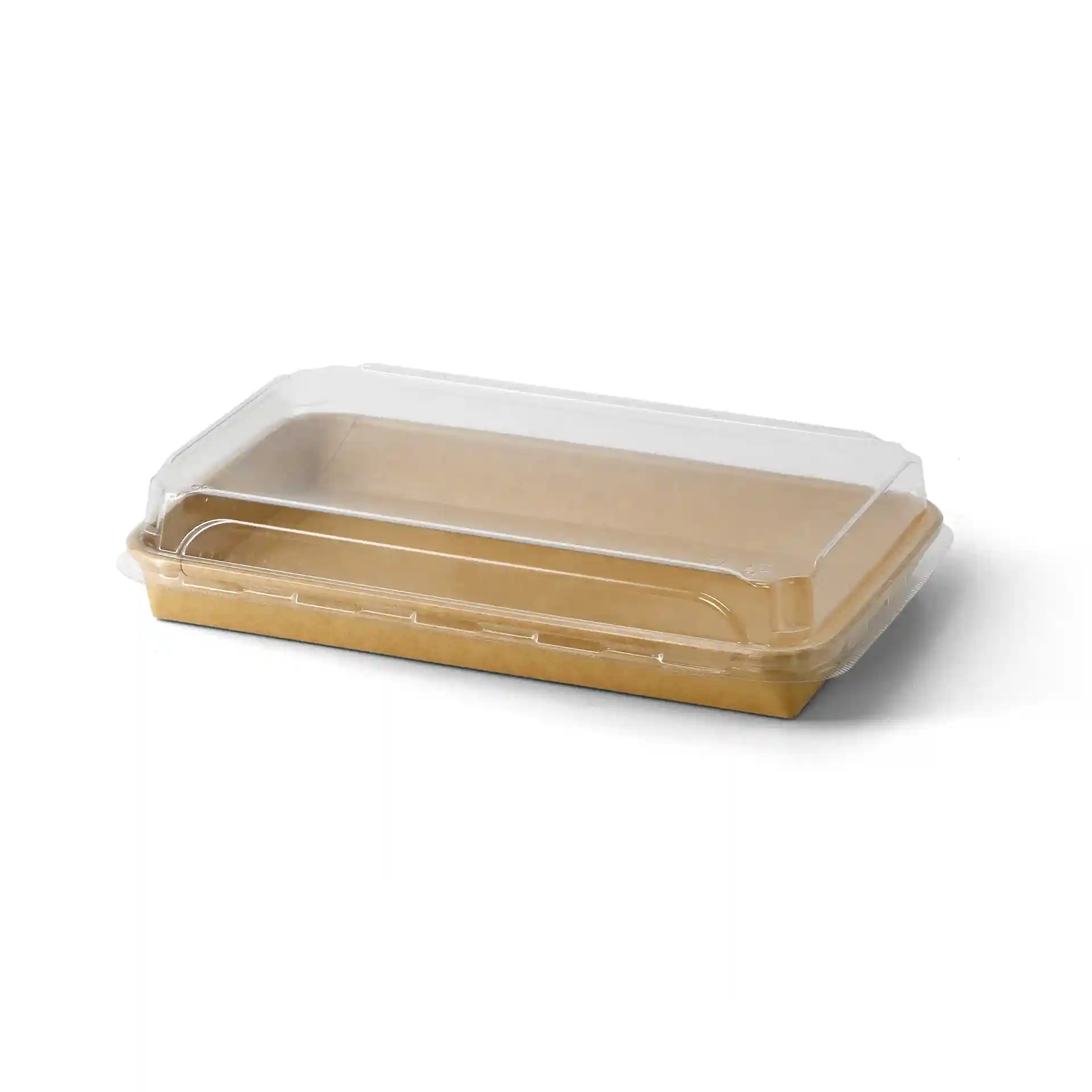 Coperchio in PET trasparente per scatola di sushi, dimensioni 24 x 15 x 3 cm, altezza 3,5 cm.