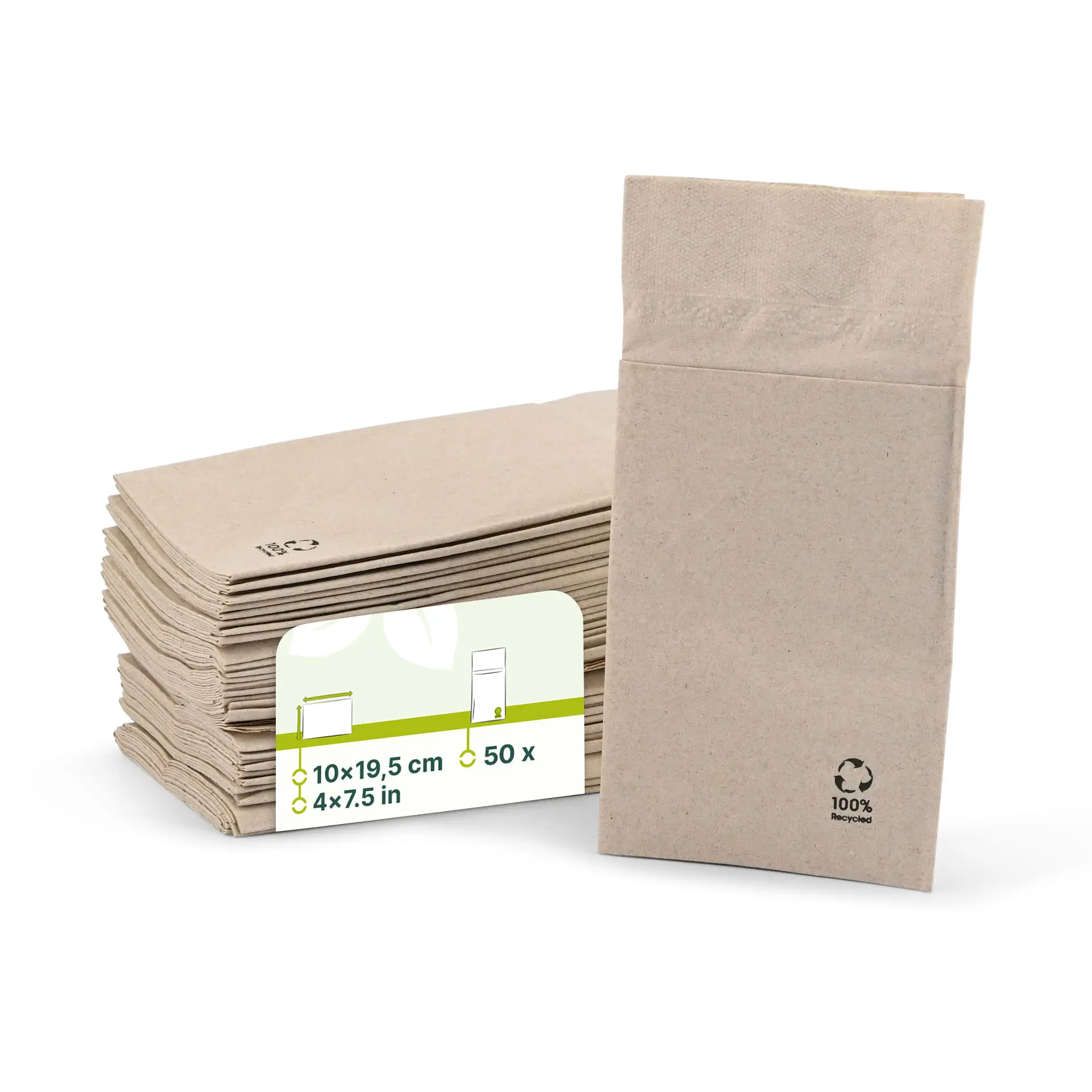 Serviette kangourou en papier recyclé écru, 2 couches, 10x19,5 cm dse028031-besteck-servietten-aus-recyceltem-papier-10-x-195-cm-2-lagig-ungebleicht