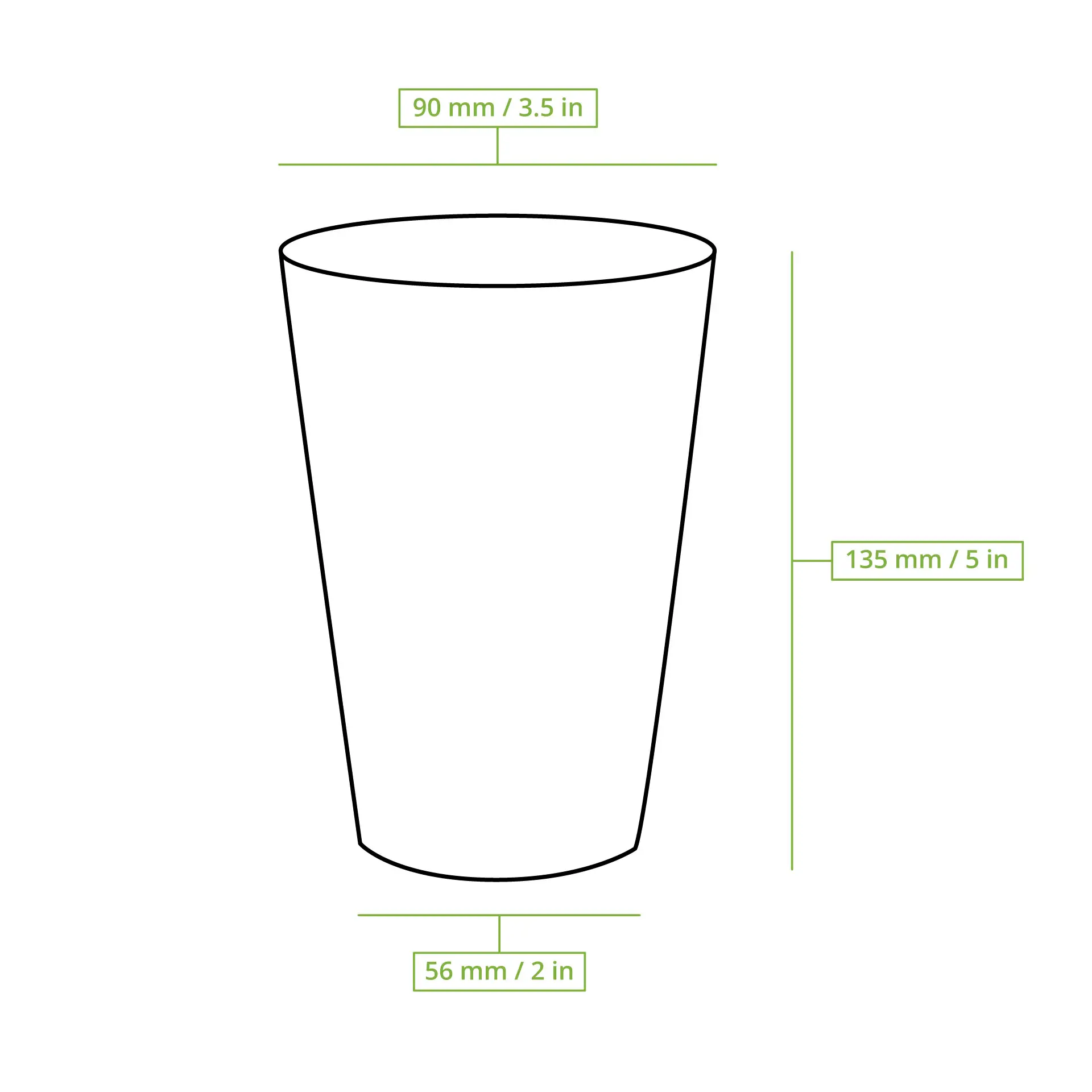 Pappbecher 400 ml / 16 oz, Ø 90 mm, einwandig, weiss, PLA-beschichtet