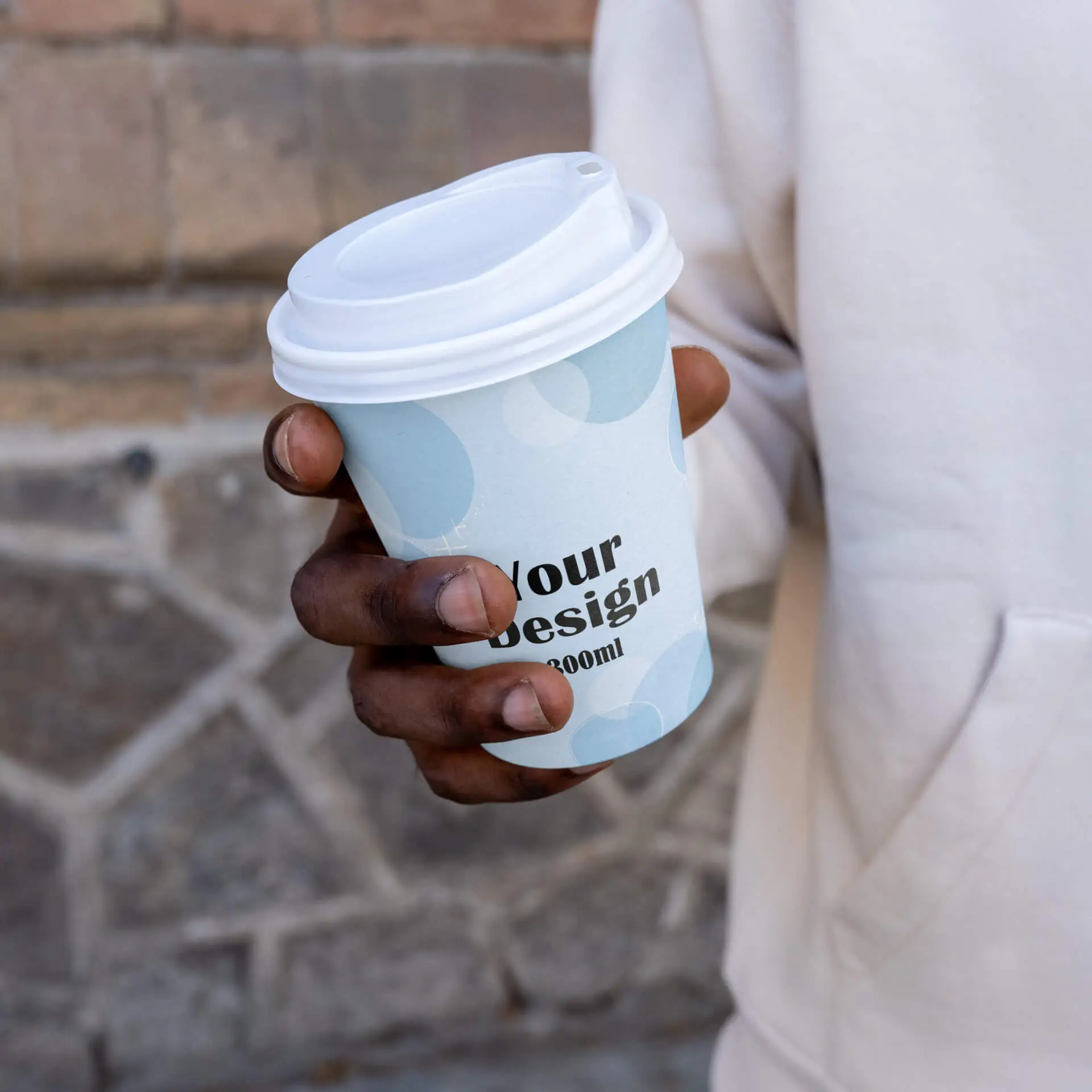 Gobelets personnalisés, paroi simple, 300 ml / 12 oz, blanc, PLA