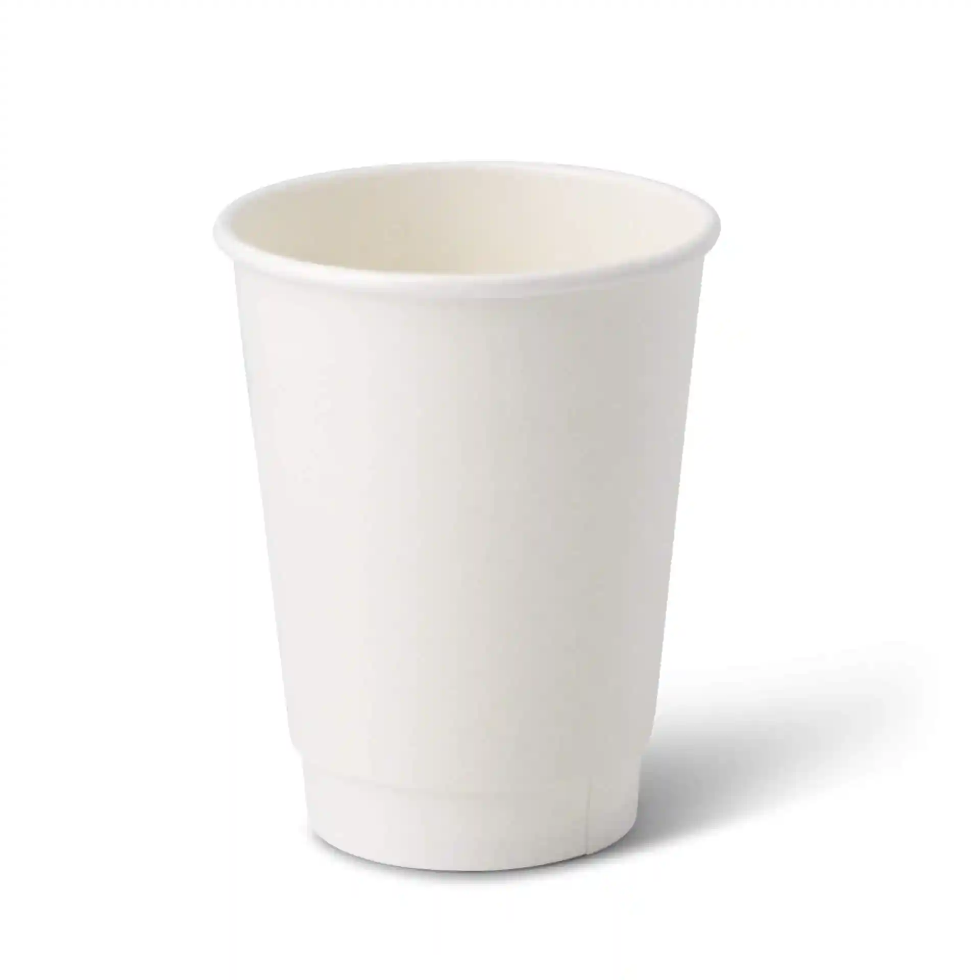 Bicchiere in cartone bianco a doppia parete, forma rotonda, capacità di 12 oz e altezza di 110 mm.
