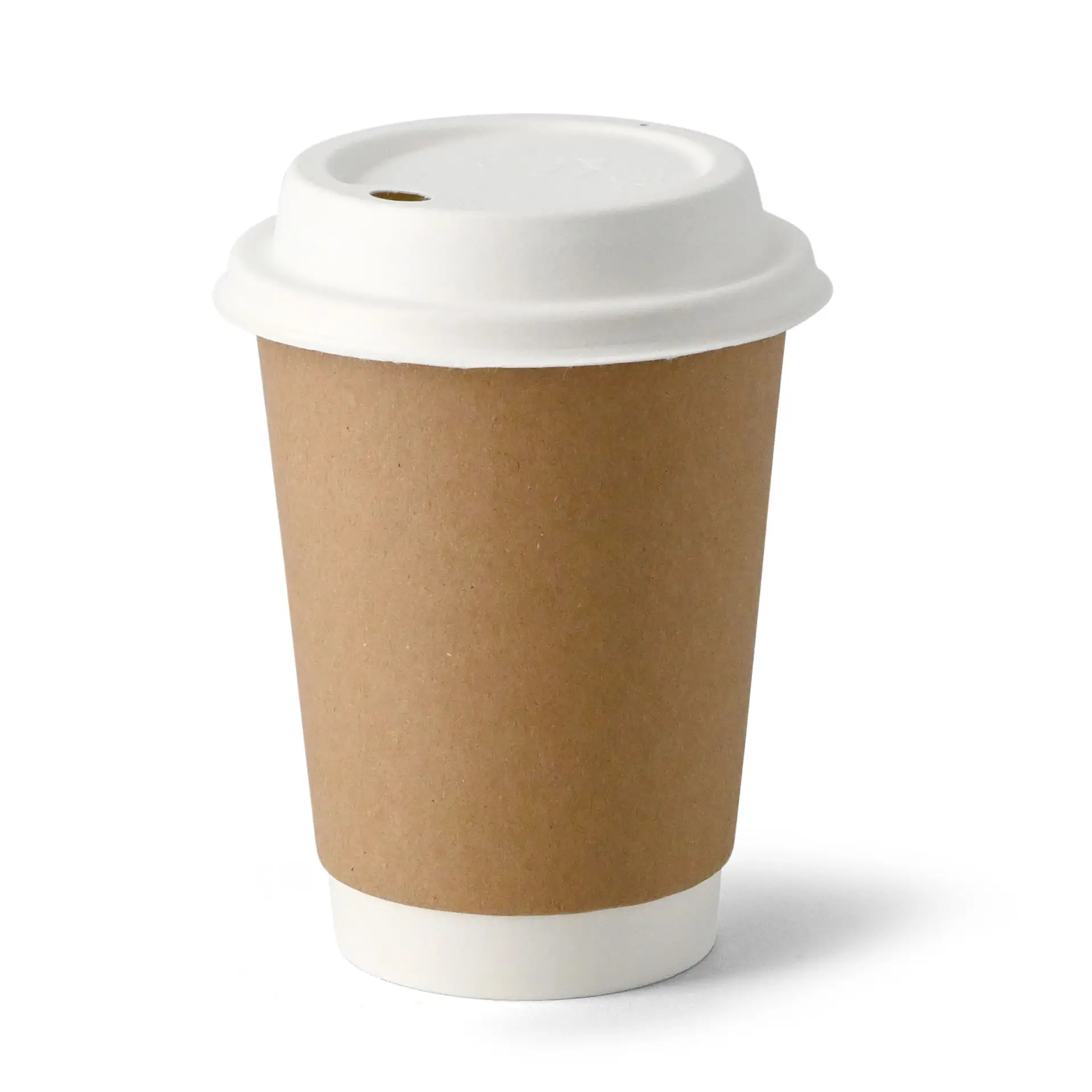 Weißer Zuckerrüben-Lid für Becher mit Trinköffnung, geeignet für heiße und kalte Getränke.