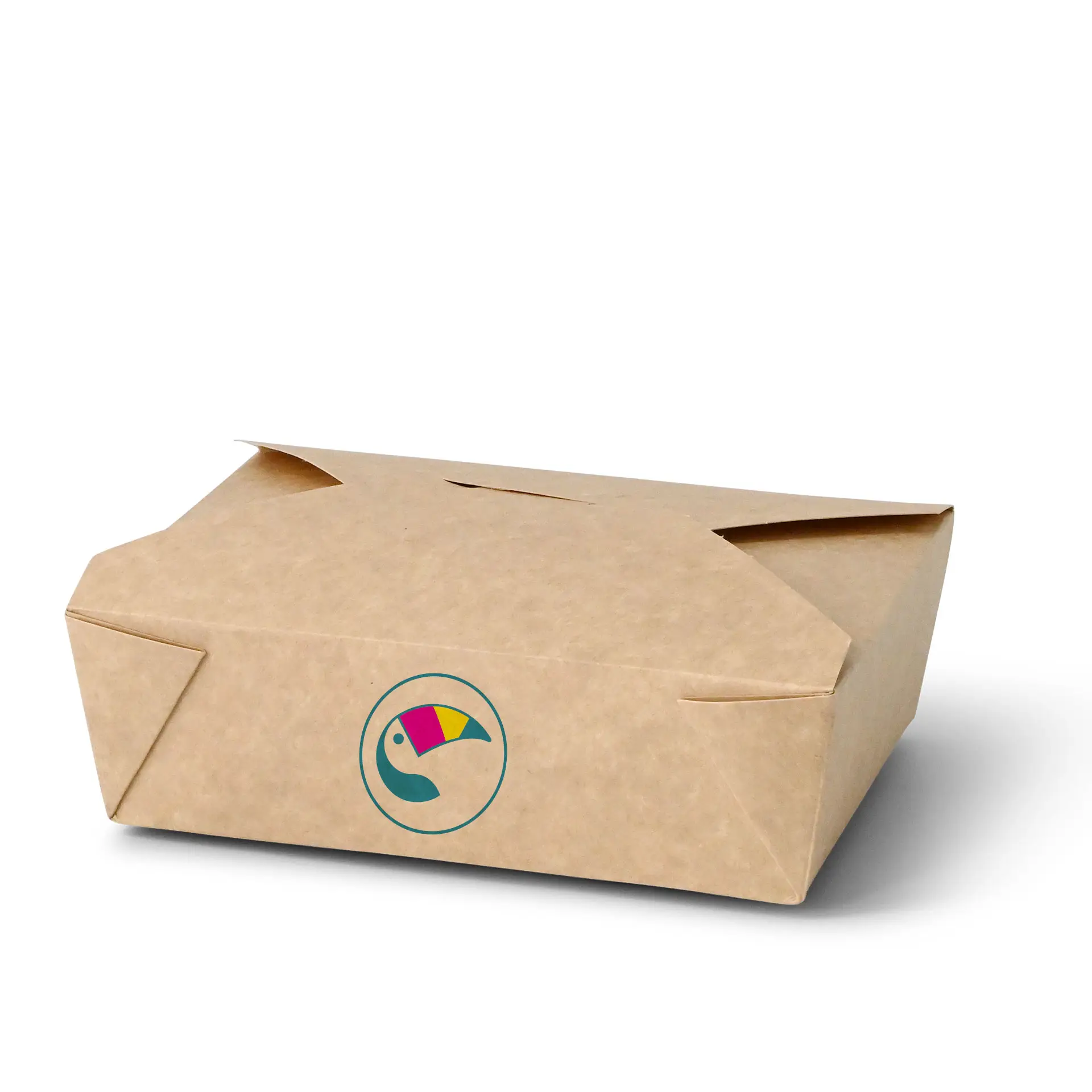 Bedruckte takeaway-Box aus braunem Karton; mit Logo-Design, geeignet für heiße und fettige Speisen.