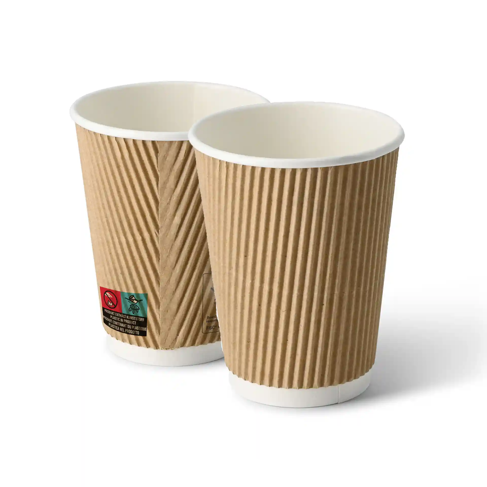 Riffelbecher (beschichtet) / Coffee to go Becher 300 ml / 12 oz, Ø 90 mm, braun, innen weiss