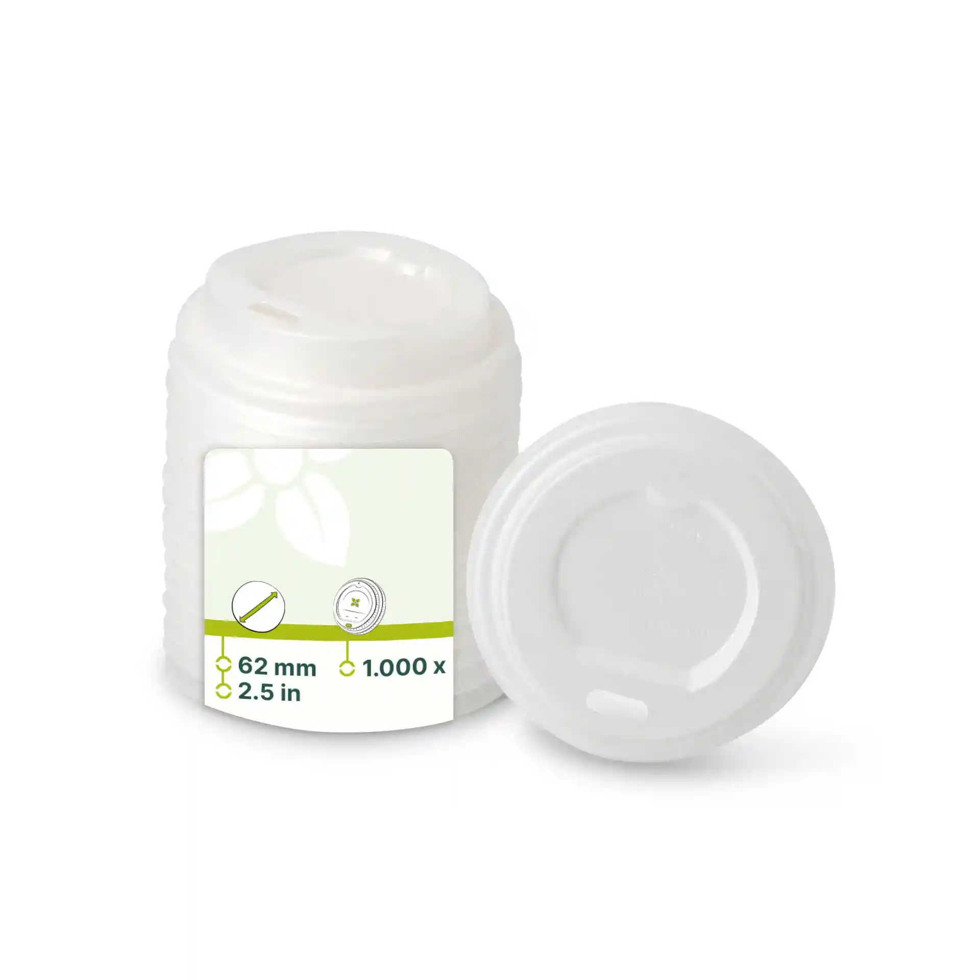 Couvercle en CPLA blanc avec trou, Ø 62 mm