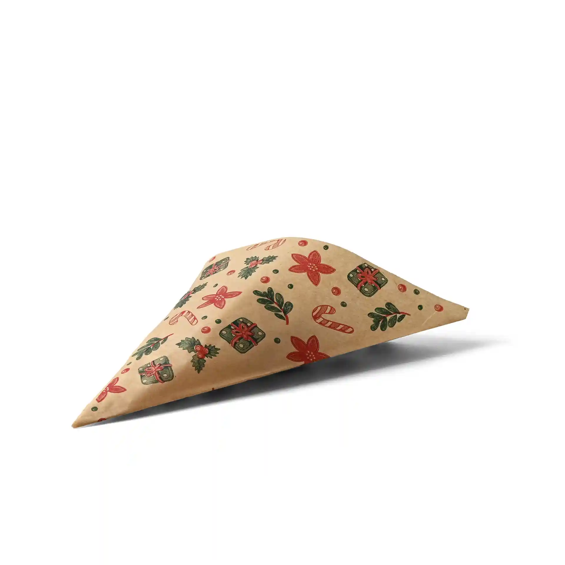 Busta marrone impermeabile con design invernale, regali, bastoncini di zucchero e fiori, misura 19 x 19 cm.