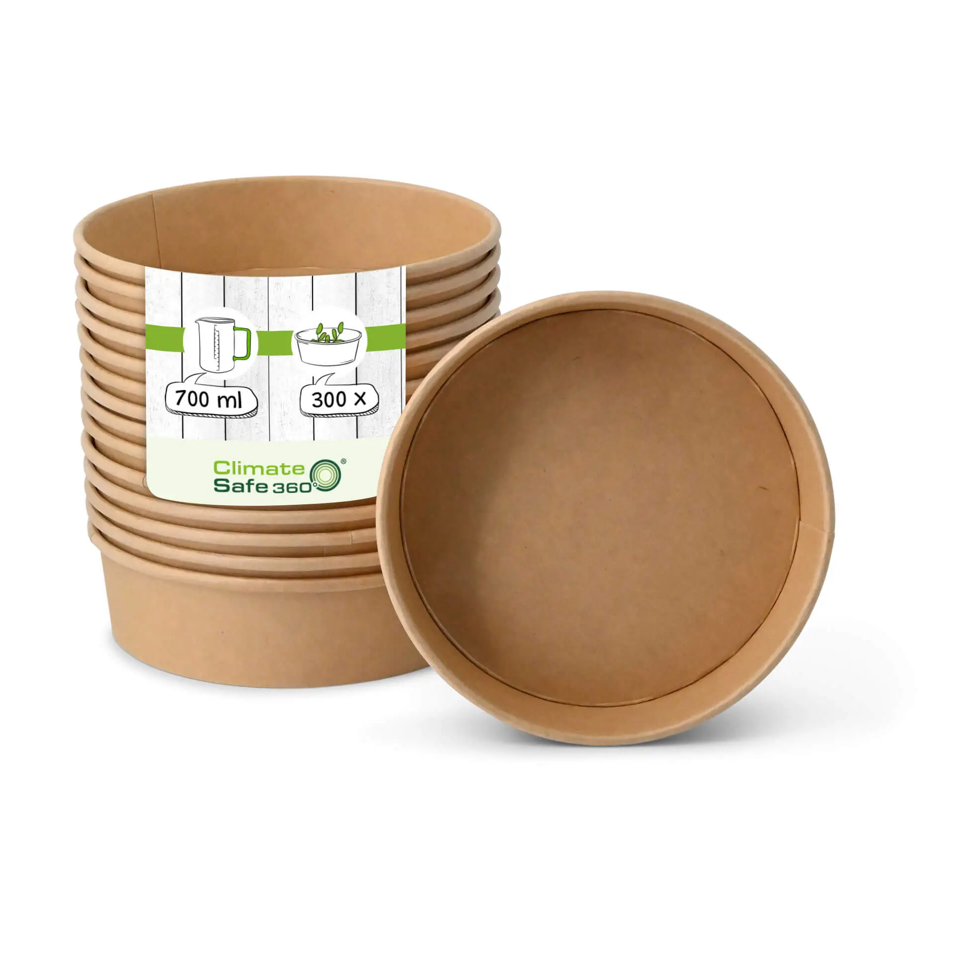 Kartonschale / Salatschale (Premium) 700 ml, Ø 185 mm braun, rund, bio-beschichtet