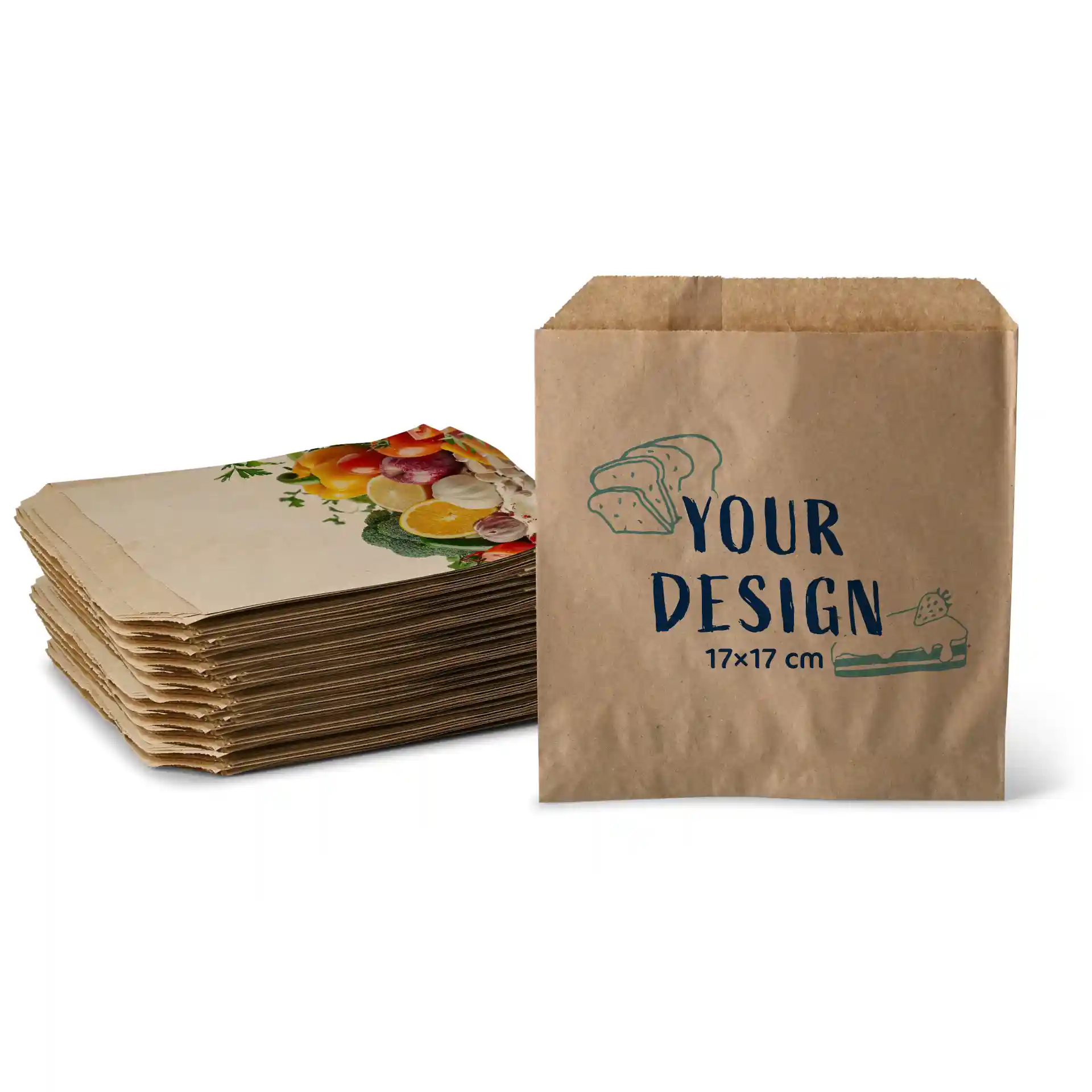 Personnalisation de sachets plats, marron, 17 × 17 cm