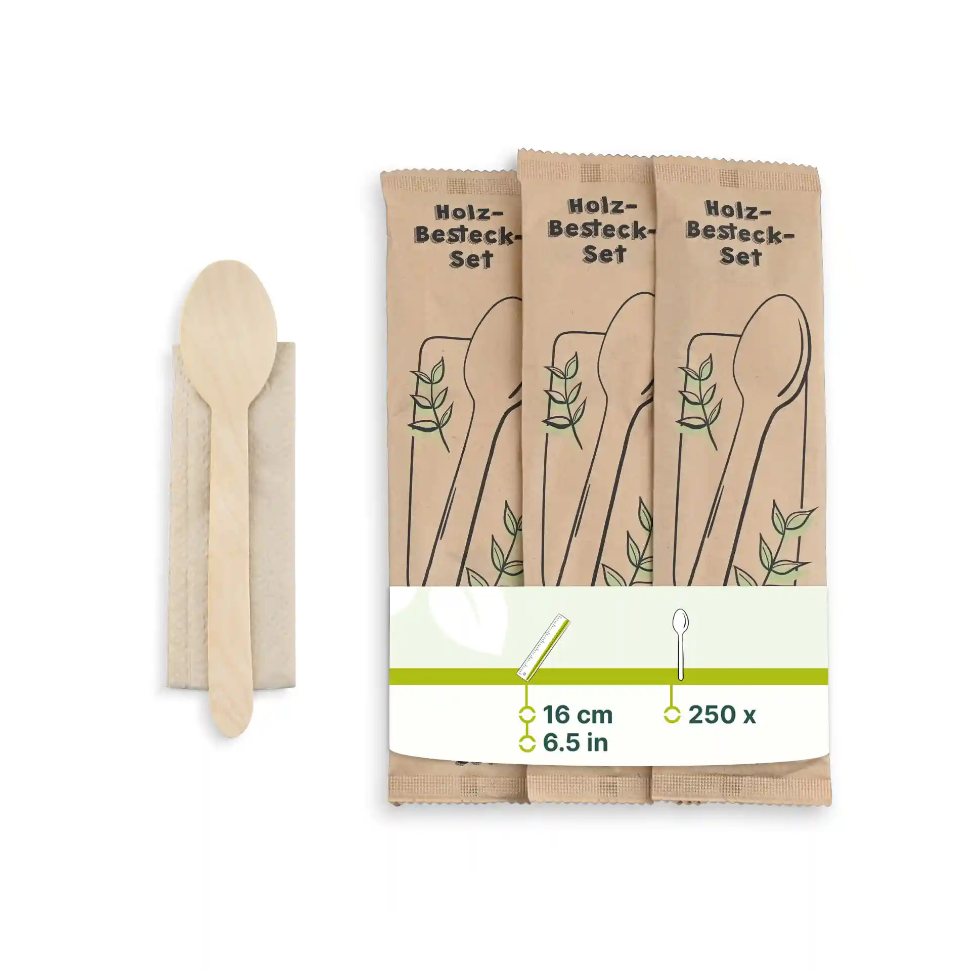Bestecksets aus Holz Löffel & Serviette, 16 cm, biobeschichtet