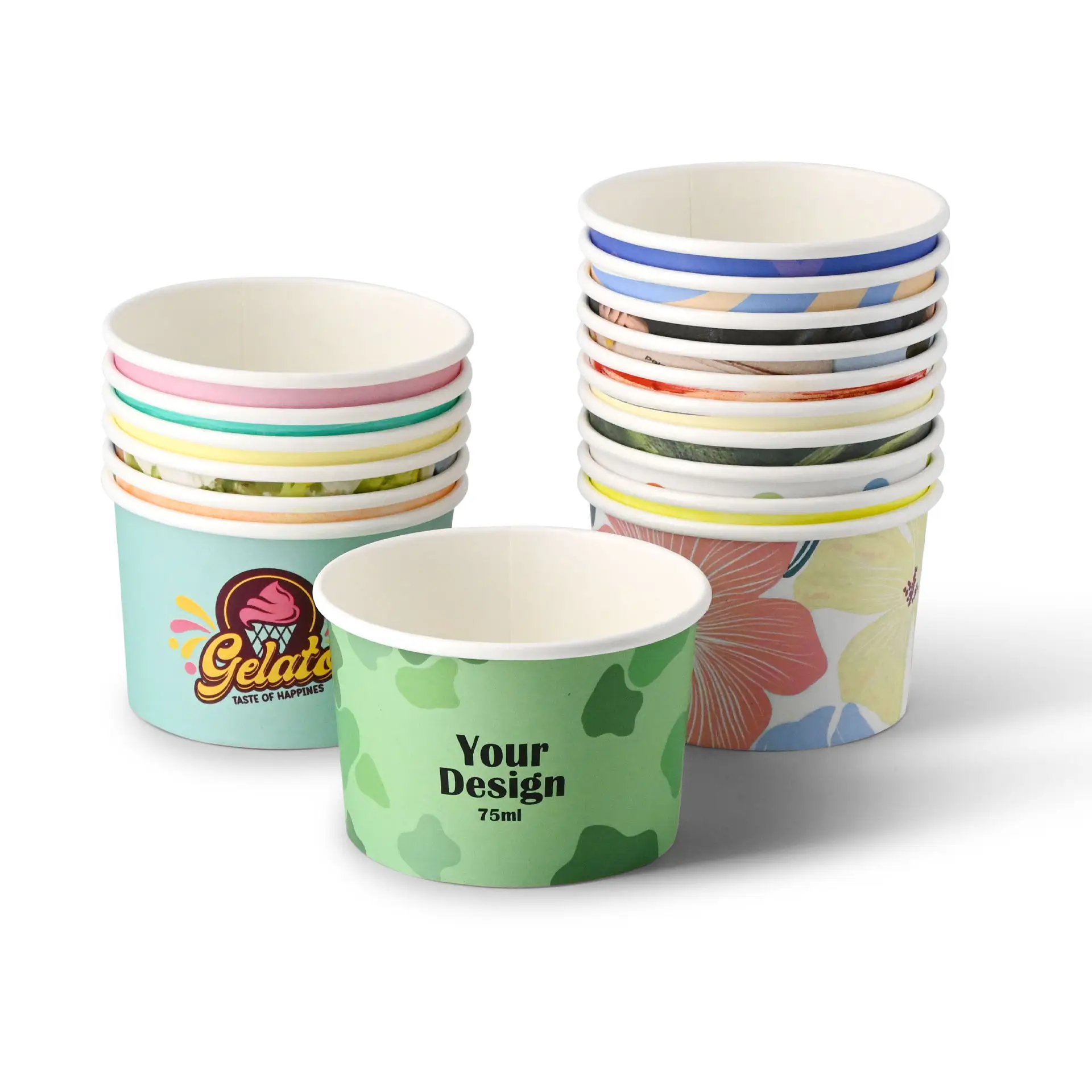 Pots à glace en carton personnalisé, 75 ml / 3 oz, mat