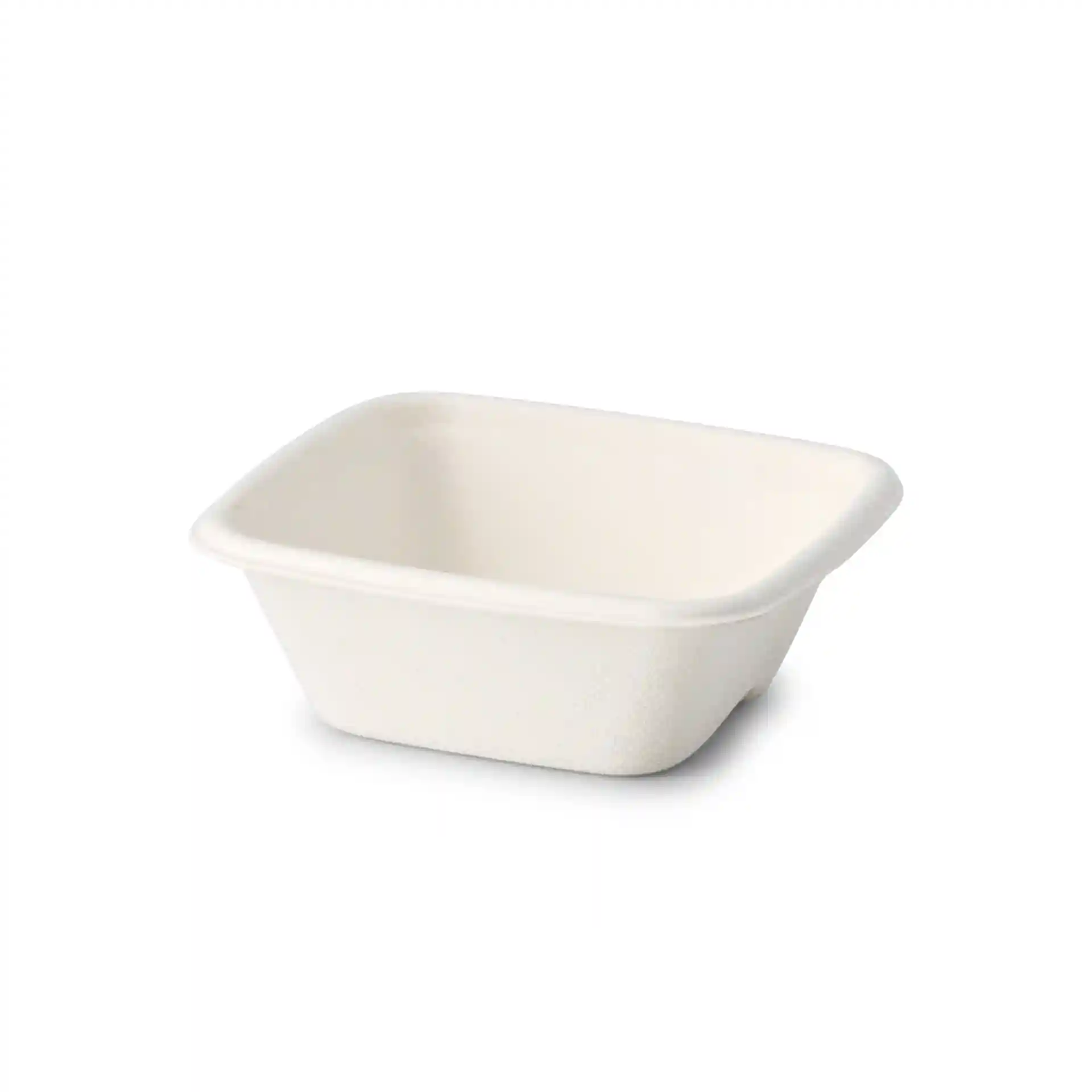 Bicchiere quadrato in bagassa bianco, 70 ml, misura 81 x 81 x 27 mm, senza rivestimento.
