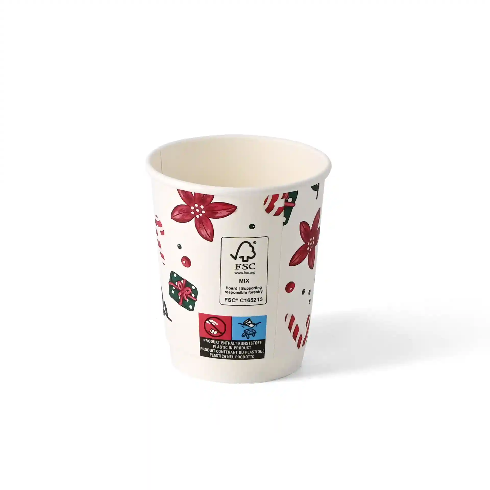 Bicchiere da caffè a doppia parete con design invernale, capacità di 200 ml, con motivi floreali e caramelle.