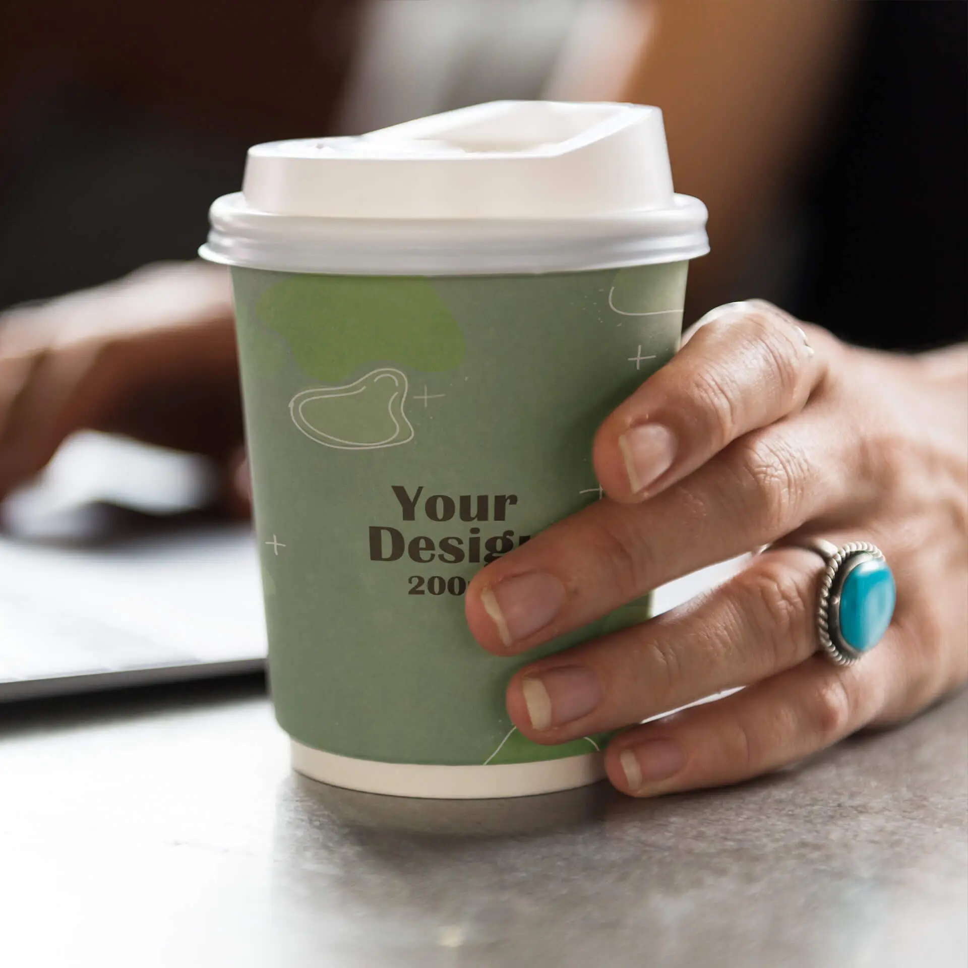 Pappbecher bedrucken (doppelwandig) 200 ml / 8 oz, doppelwandig, weiss, matt, PE-beschichtet