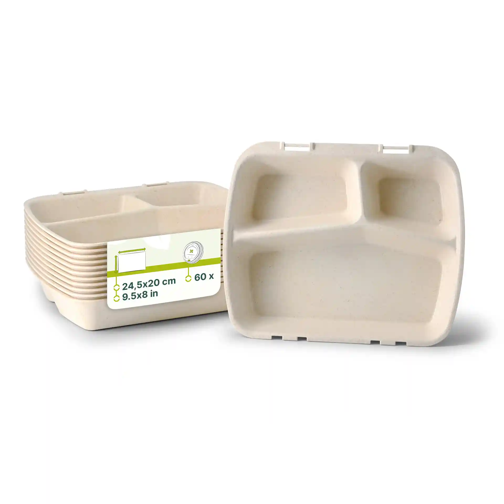 Contenant réutilisable "merways Box" cajou / blanc crème, 24,5 x 20 x 4,5 cm, 3 compartiments, HP4/3