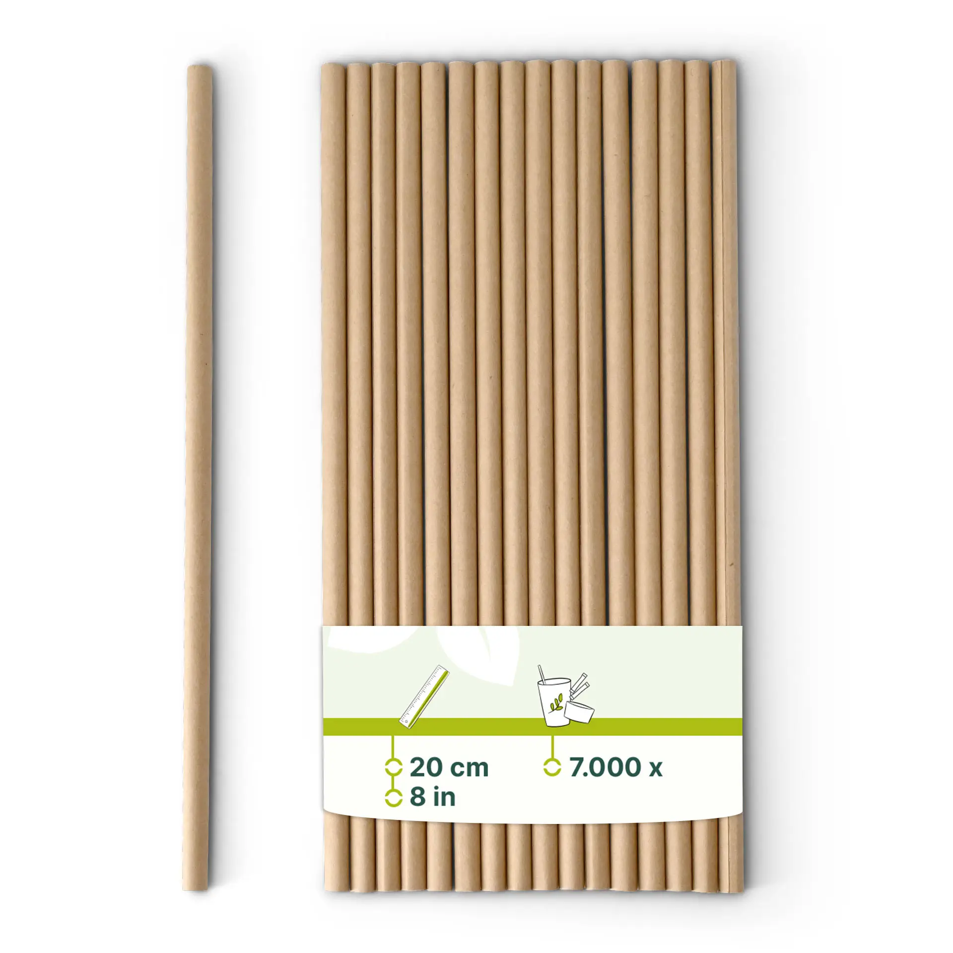 Paille en papier 20 cm, Ø 0,6 cm, brun, roulé verticalement
